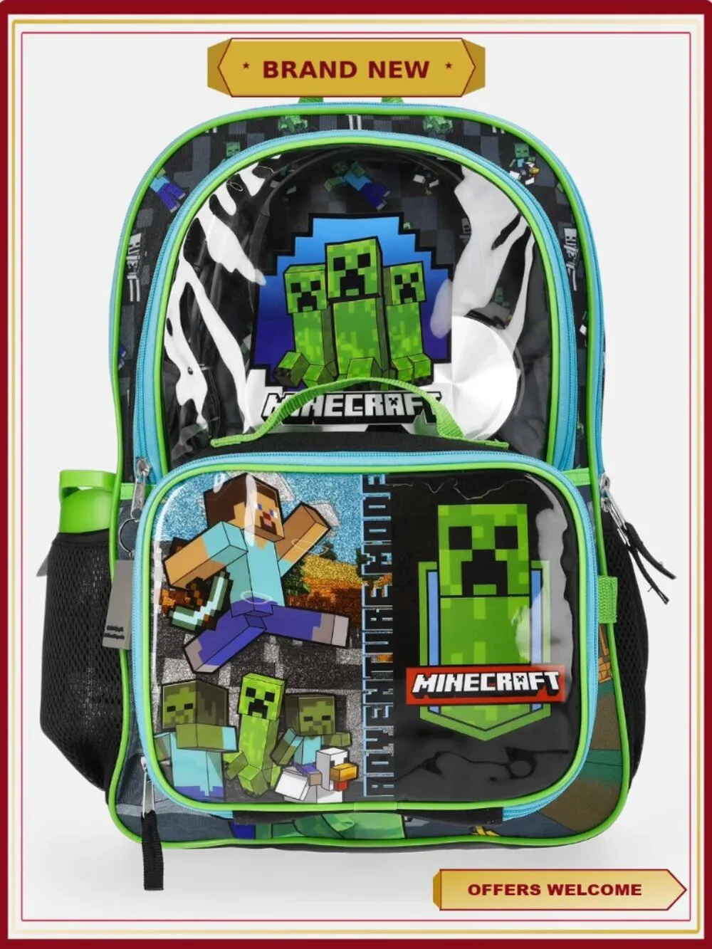 Minecraft Backpack Set with Lunch Kit, Headphones, Water Bottle